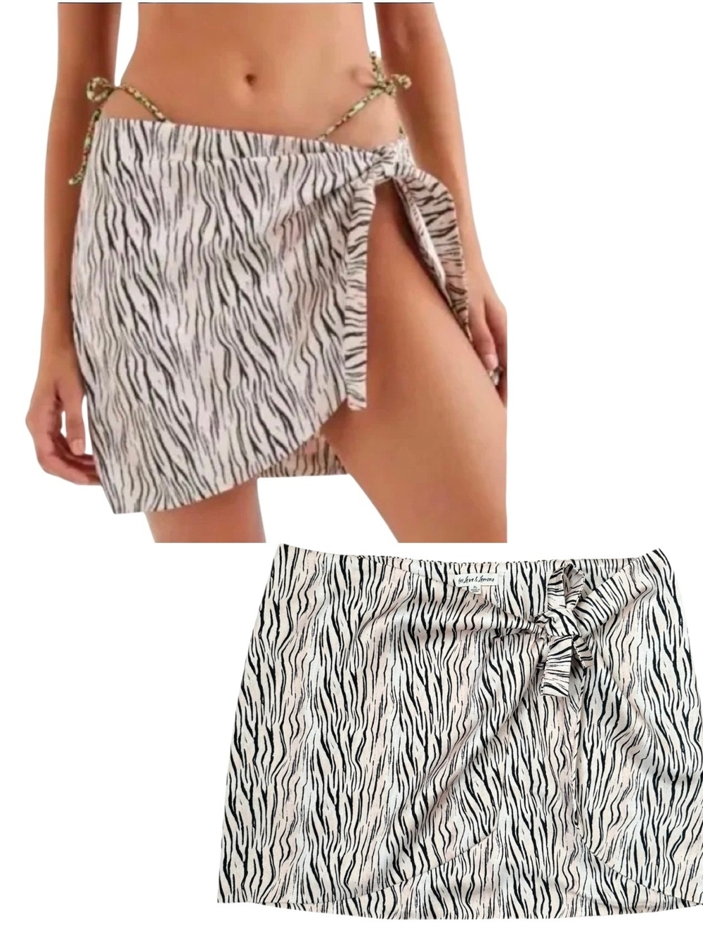 For Love & Lemons Zebra Animal Print Tie-Side Sarong Cover-Up Swim Skirt Sz XL
